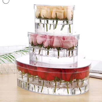 

Heart-shaped Acrylic Transparent Makeup Organizer Cosmetic Case Holder Rose Flower Box with Lid Makeup Organizer for Valentine's