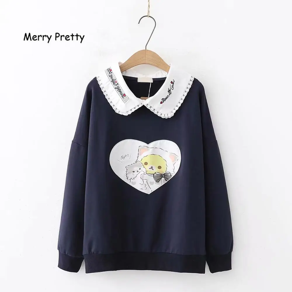

MERRY PRETTY Women Cartoon Print Navy Hoodies Harajuku Long Sleeve Pater Pan Collar Sweatshirts Femme Sweet Pullovers Tracksuit
