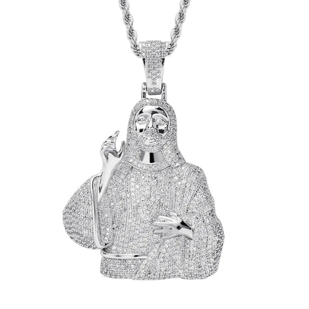 Хип хоп микро проложить AAA кубического циркония Bling Iced Out Иисуса кусок подвески ожерелье для мужчин раппер ювелирные изделия золото серебро
