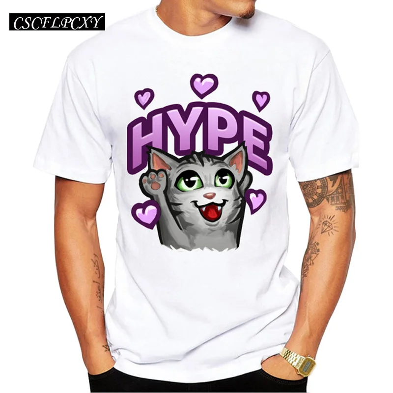 

2019 Men Summer Cute Cat T-Shirt Creative Purrfectly Hype Printed Men's Tops Short Sleeve Casual T Shirts