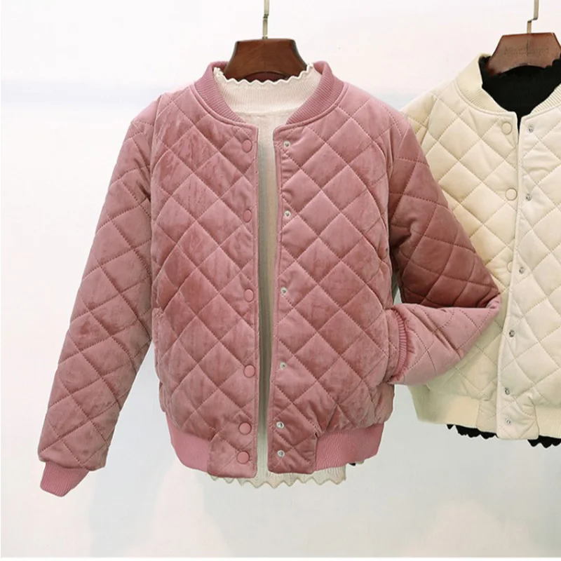 

Women's 2019 New student baseball uniform short jacket female Autumn Winter thick gold velvet Harajuku cotton coat cc1328