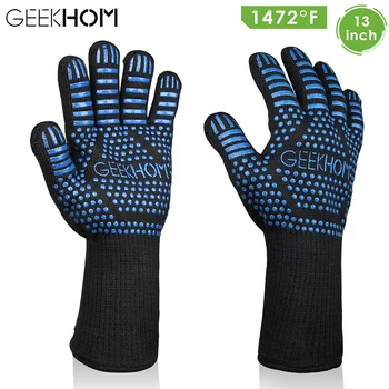 

GEEKHOM 2Pcs Grilling Gloves Heat Resistant BBQ Grill Gloves 13 Inch Oven Gloves for Smoker Barbecue Baking Cooking Welding