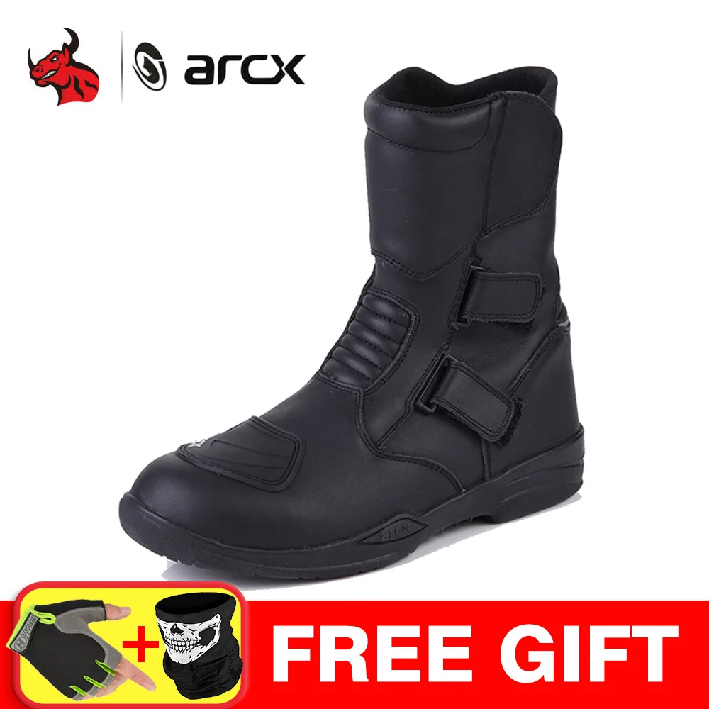 Мужские мотоциклетные ботинки ARCX Черные Водонепроницаемые из натуральной