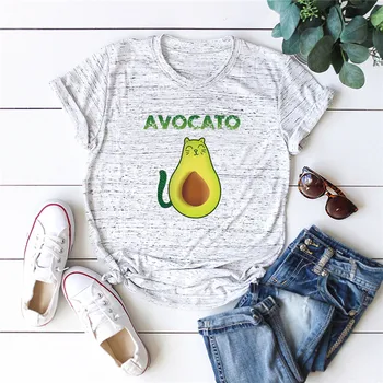 

Plus Size S-5XL Cat Avocado Print T Shirt Women Shirts 100%Cotton O Neck Short Sleeve Tees Summer T-Shirt Pink Top TShirt Women