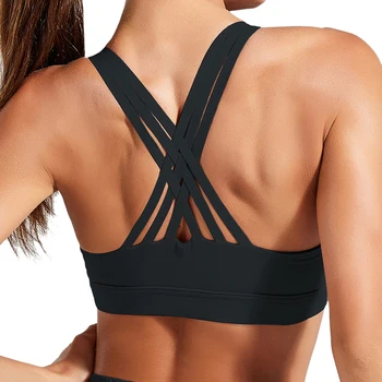 

VERTVIE Fitness Sports Bra for Women Push Up Solid Cross Back Running Gym Training Workout Femme Padded Underwear Crop Tops