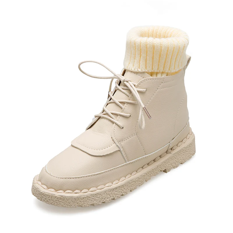 Милые зимние белые ботинки теплые плюшевые ботинки на меху без шнуровки женская обувь г. Новые Модные ботильоны на шнуровке коричневые ботинки женская обувь на платформе