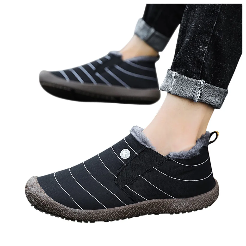 Модные мужские бархатные теплые уличные спортивные ботинки водонепроницаемые зимние хлопковые ботинки - Цвет: Черный