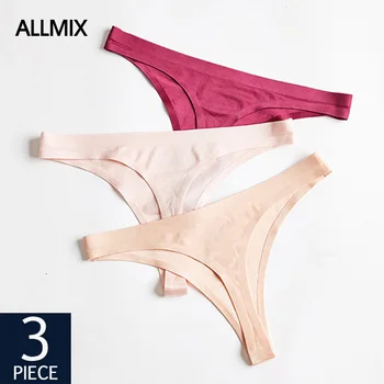 

ALLMIX 3Pcs/Set Sexy Women Silk Panties Sets Underwear Seamless Sports Thongs G-String Low Rise Soft Lady Lingerie Comfort Tanga