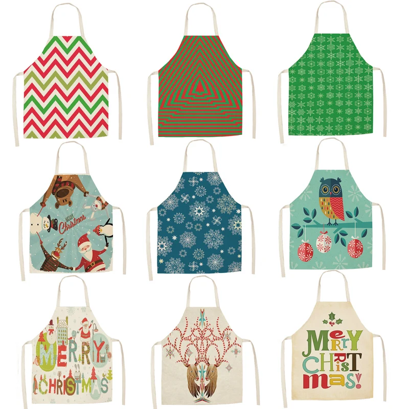 

1 Pcs Merry Christmas Apron for Woman Pinafore Cotton Linen Aprons Adult Bibs Kitchen Baking Cooking Accessories