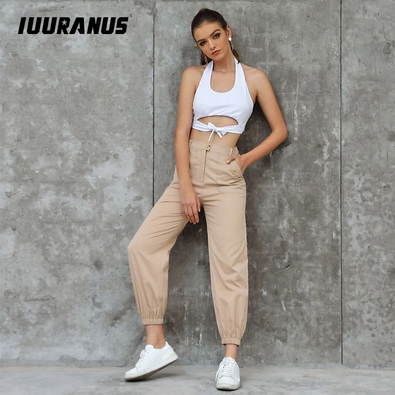 

IUURANUS Spring autumn Streetwear Ladies Pants Women Casual Solid cargo Pants High Waist Loose Trousers pantalones mujer