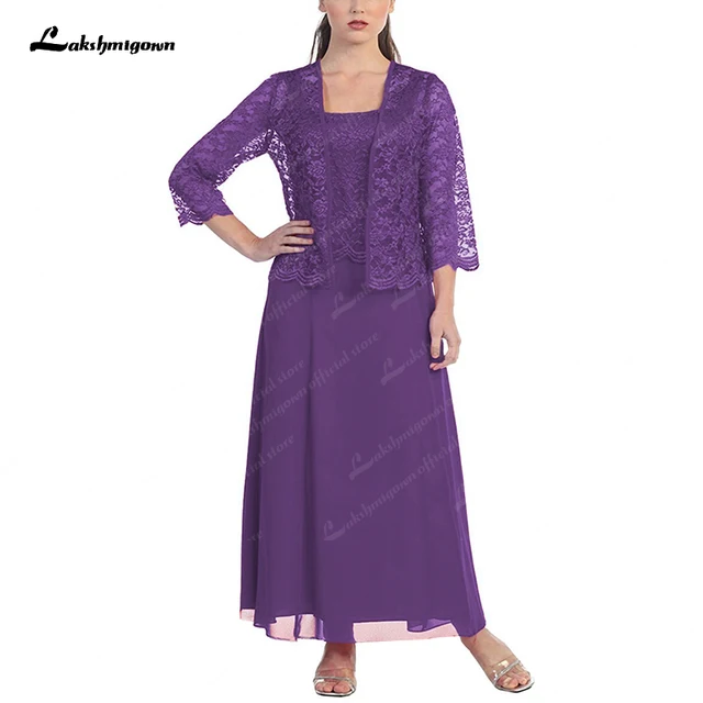 Burgundy Mother of the Bride Dresses With Jacket Ankle Length Lace Chiffon Plus Size Wedding Guest Dress Evening Gown purple 3