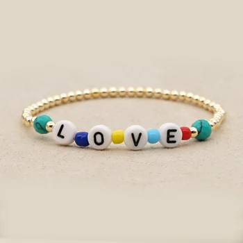 

GO2BOHO Women Bracelet Bracelets LOVE Letter Fashion 2020 Jewelry Natural Stone Fadeless Gold Color Plated Beads New Armbands