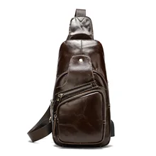 Marute Men's Bag First Layer Cowhide Chest Bag Genuine Leather Men's Shoulder Messenger Bag USB Sport Bag