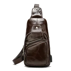 Marute Men's Bag First Layer Cowhide Chest Bag Genuine Leather Men's Shoulder Messenger Bag USB Sport Bag