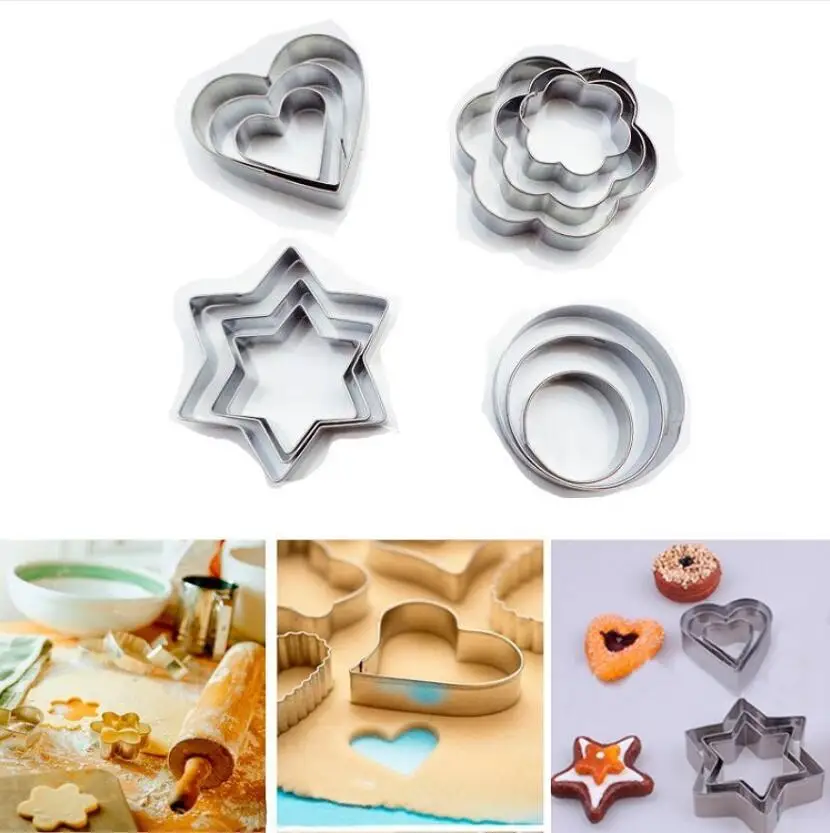 Stainless Steel Cookie Biscuit DIY Mold Star Heart Round Flower Shape Cutter Baking Mould Tools 3pcs/set