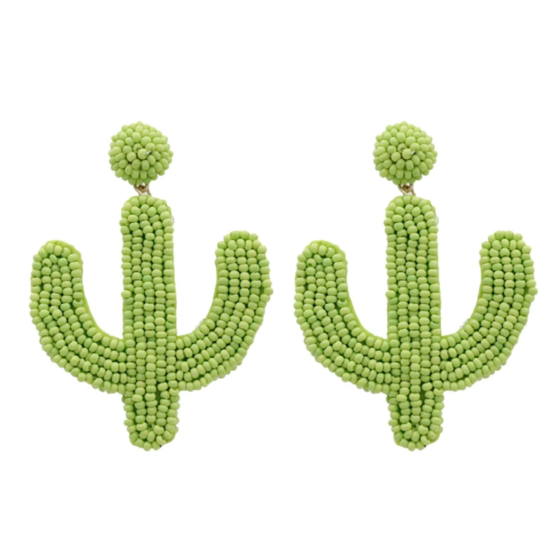 

Bohemian Rice Beads Earrings Personality Creative Green Bead Cactus Stitching Rice Beads Earrings Double-Sided