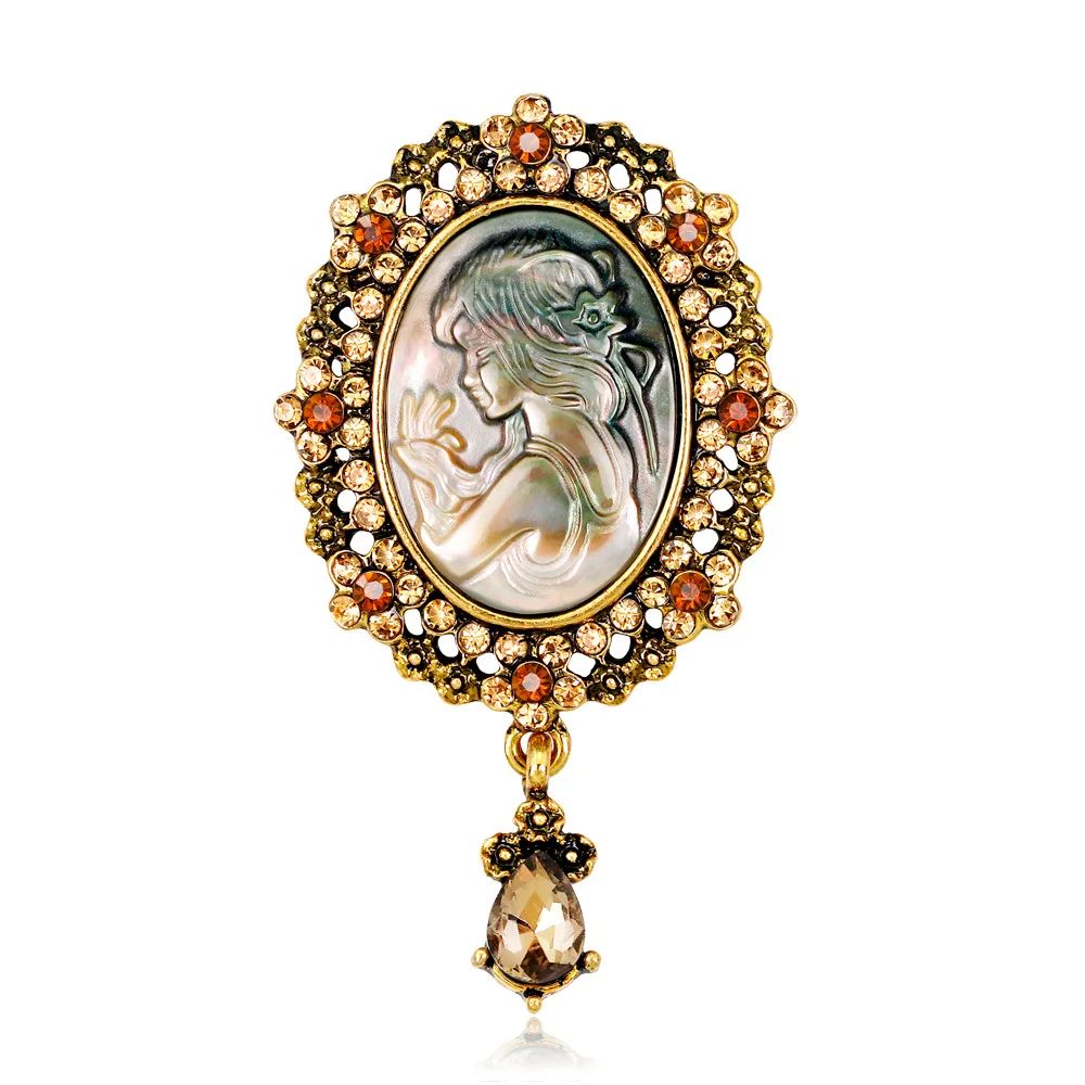 

Hot Sales Europe And America Brooch Accessories Retro Creative Beauty Head Brooch Shell Material Series WOMEN'S Corsage