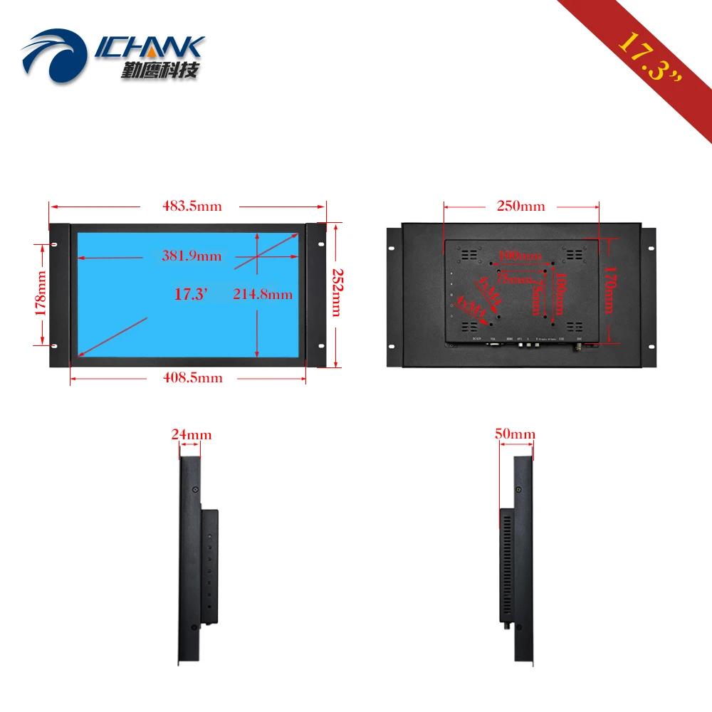 ZK173TC-V59/17,3 дюймов 1920x1080 16:9 широкоформатный HDMI VGA USB Металлический Чехол встроенный открытая рамка сенсорный ЖК-экран ПК МОНИТОР дисплей