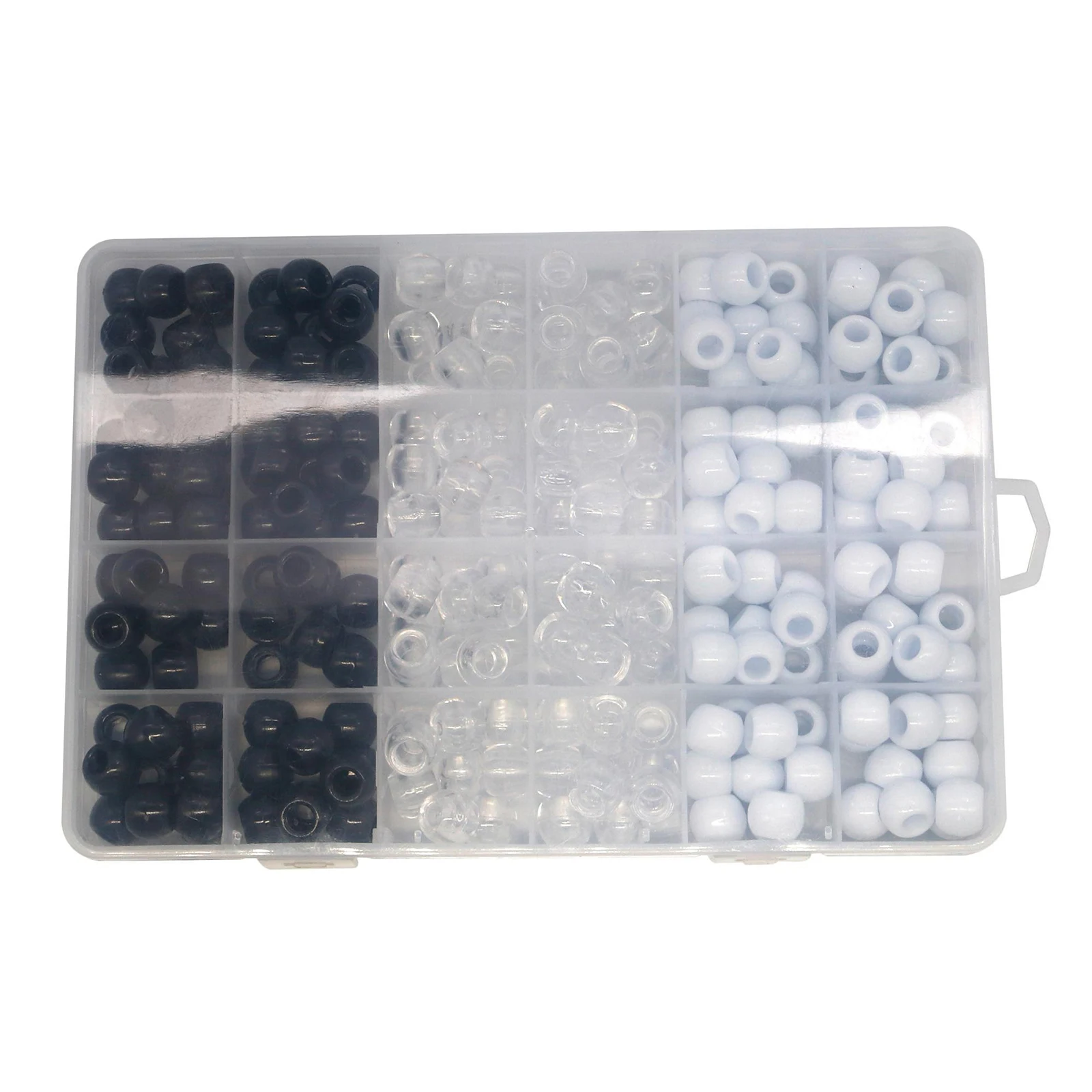 1Box Assorted DIY Craft Beads, 240 Pcs Mixed Color Clear White Black Round Pony Beads 12x10mm Hair Braid Dreadlocks Beads