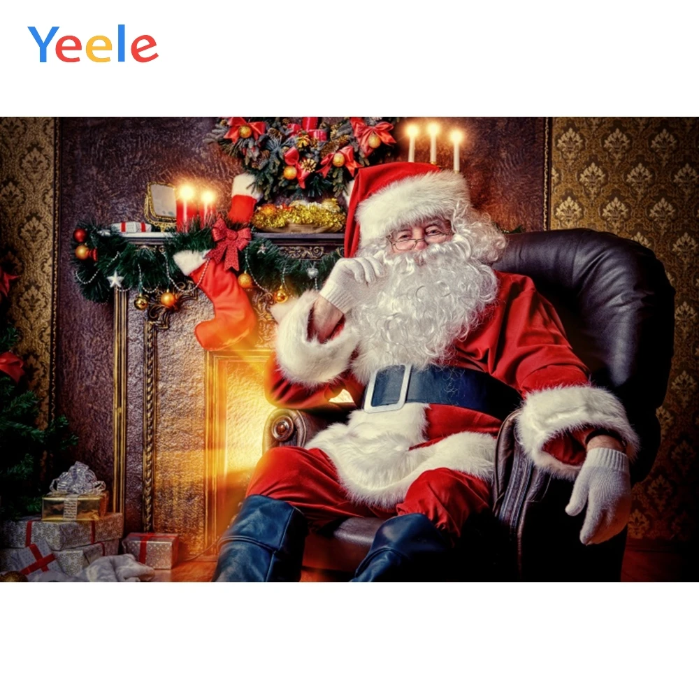 

Christmas Santa Claus Sock Fireplace Candlelight Photocall Backdrop Photography Custom Photographic Background For Photo Studio