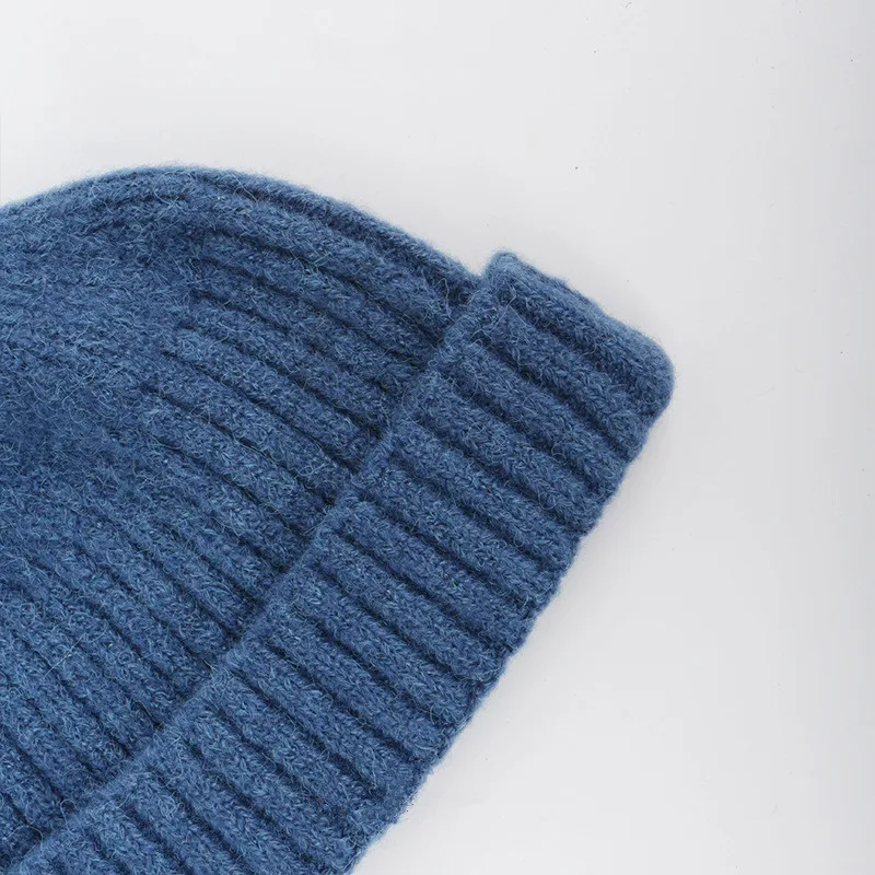 Осенняя и зимняя новая Женская Шапка-бини, Мужская однотонная шерстяная вязаная шапка, уличная теплая шапка в стиле ретро, темно-синяя, моряка, Женская Шапка-бини