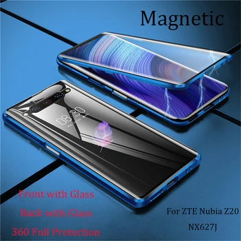 Перейти на Алиэкспресс и купить Магнитный чехол для ZTE Nubia Z20 NX627J чехол передний + задний двухсторонний 9H корпус из закаленного стекла Nubia Z20 NX627J металлический бампер чехол