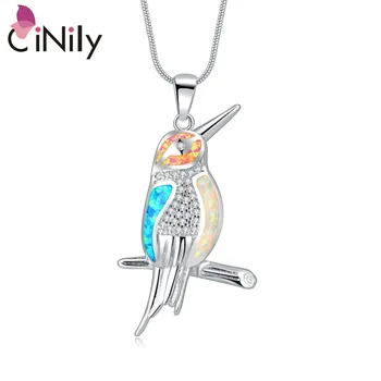 

CiNily Created Fire Opal Pendant White Pink Blue Colorful Charm Silver Plated Lovely Animal Cute Bird Woodpecker Jewelry Gift
