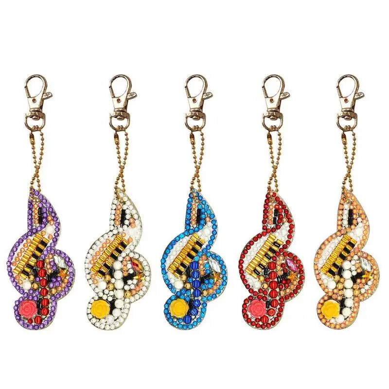 

5pcs DIY Full Drill Diamond Painting Keychains Special-shaped Musical Notes Key Chains Diamond Embroidery Cross Stitch Keyring