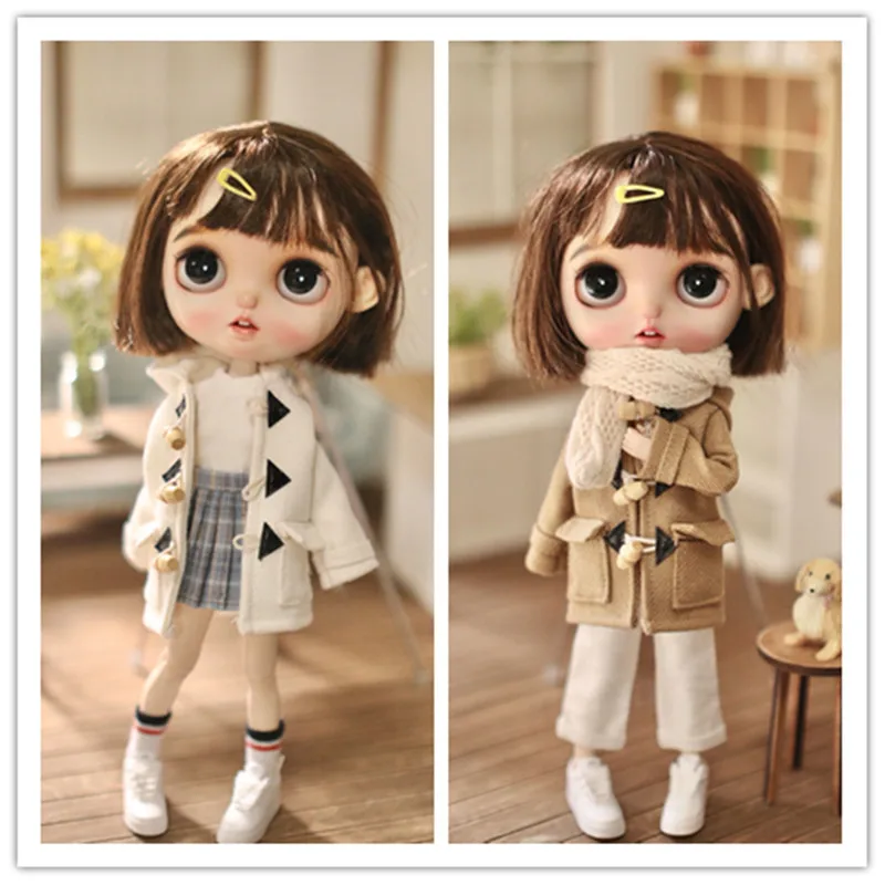 Шерстяное пальто Blyth с капюшоном ветровка роговыми пуговицами для кукол 1/6