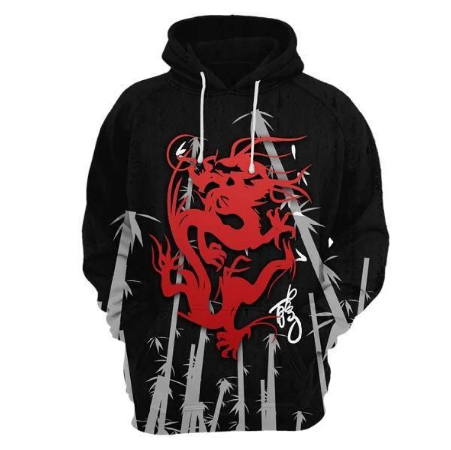 Модная мужская толстовка с капюшоном в китайском стиле изображением дракона и
