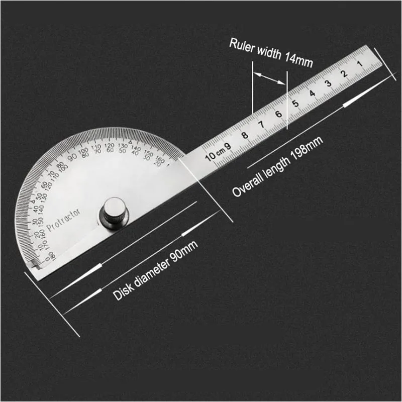 Полукруглый транспортир на 180 градусов, угловая линейка 0-10 см, разделитель из нержавеющей стали, многофункциональные вращающиеся измерительные инструменты