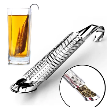 

1pcs Tea Strainer Silver Tea Spoon Curved Handle Holder Tool Infuser Pipe Design Multi-function Kitchen Accessories