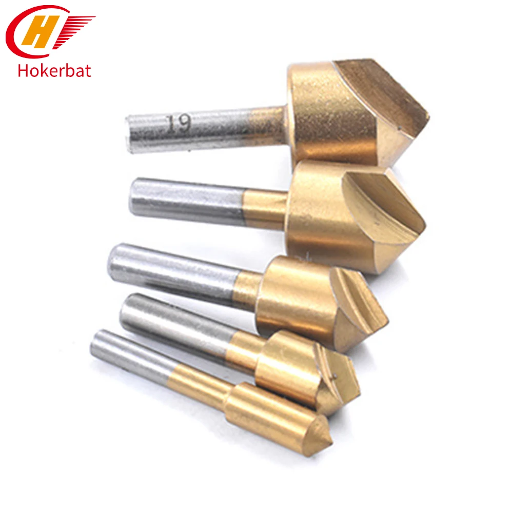

5Pcs/Set 90 Degree Round Shank Single Blade Woodworking Chamfer Cutter Countersink Drill Bit Hole Opener Woodworking Set