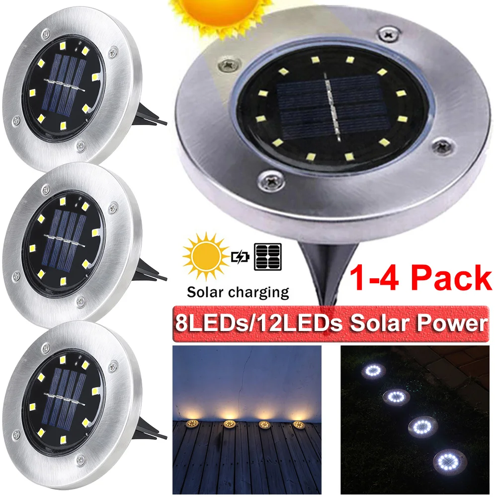 

1/2/4Packs 8 LED 12 LED Solar Light Home Garden Ground Lamp Solar Powered Buried Light Outdoor Path Way Garden Yard Lighting D30
