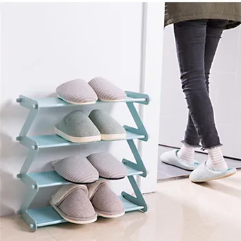 

4 Layers DIY Shoe Rack Storage Shelf Oxford Cloth Iron Pipe Hallway Cabinet Door Organizer Holder Stainless Steel + Spun Cloth