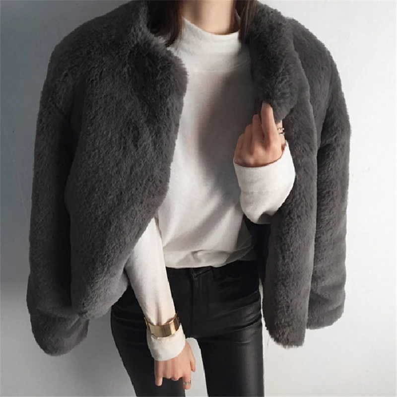 

New Elegant Faux Fur Coat Women Fashion Autumn Winter Thick Warm Solid Color Fur Jacket Female Plush Coat Casual Outerwear