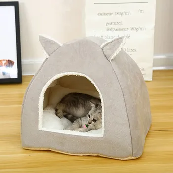 

Removable Cat Bed Foldable Pet House with Mattress Puppy Cage Lounger Cat Bed Self Warming for Indoor Cat Nest Sofa