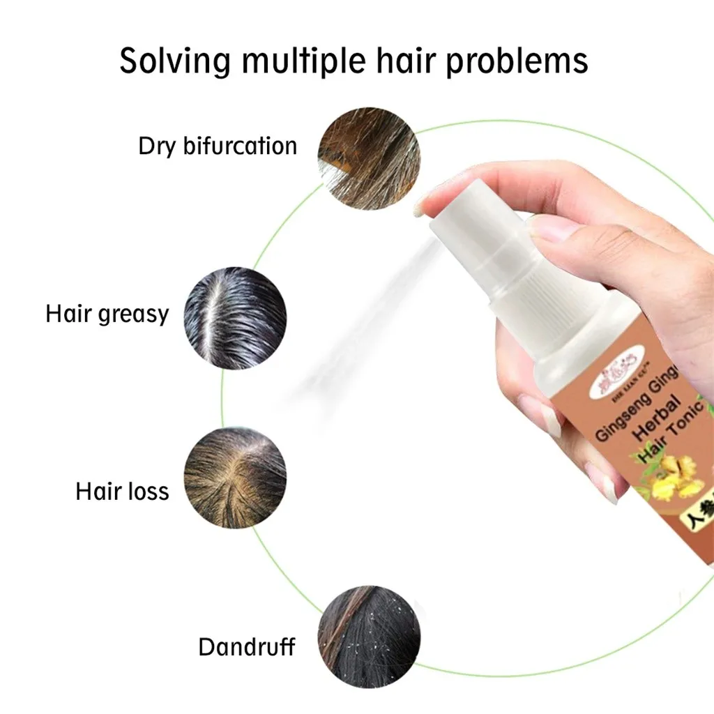 Горячий женьшень имбирь спрей для роста волос натуральный выпадение волос лечение жидкость для роста волос питает и восстанавливает кожу головы