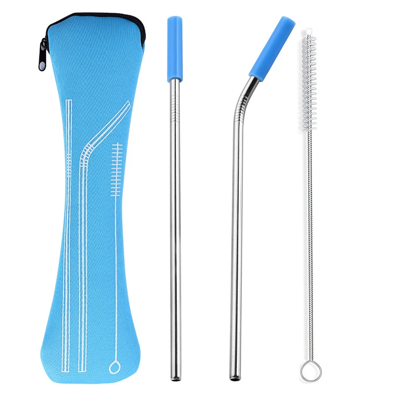 light blue 2pcs 1/2/4 шт. красочные Многоразовые соломинкой Высокое качество 304 Нержавеющая сталь металлическая соломинка с чистящая щетка Сталь многоразовые соломы - Color: light blue 2pcs