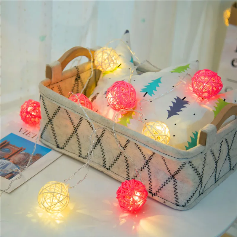 Pink White Luminaria наружные гирлянды из ротанга, шары, украшения для рождественской елки, светодиодный гирлянды с шариками, лампа, Мерцающая фея, патио, салон, год - Испускаемый цвет: Pink White