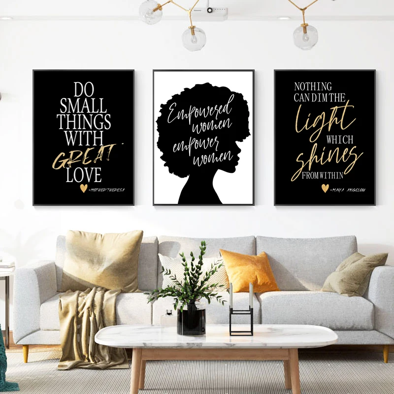 

Black Woman Poster Inspiration Quotes Nordic Wall Art Picture Print Canvas Painting Living Room Decoration