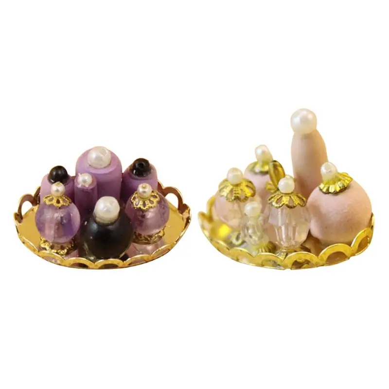 

1/12 Scale Perfume Bottles With Tray Doll House Miniature Makeup Scene Decoration Furniture Model Bathroom DIY