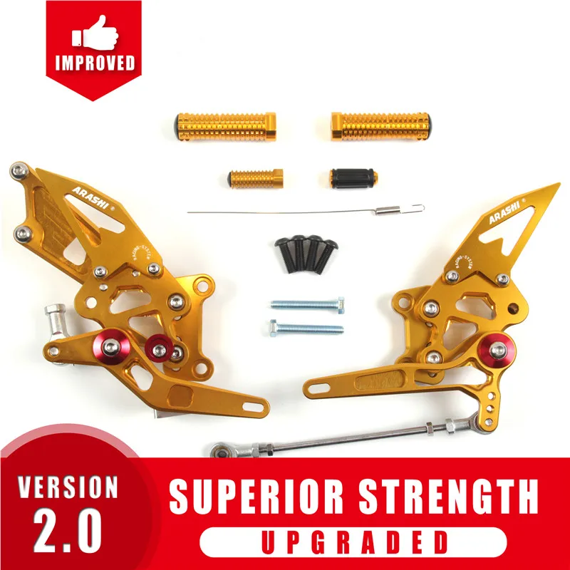 Gold Arashi Регулируемая всадник задняя Подножка для KAWASAKI NINJA 250R 2008-2012 ЧПУ подножки задние наборы 250 R 2009 2010 2011 10 11 12 - Цвет: Gold