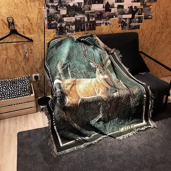 

best selling 2020 forest deer Bed throws Blanket jacquard Anti-Pilling Decorative sofa blankets Travel picnic mat tapestry XT26