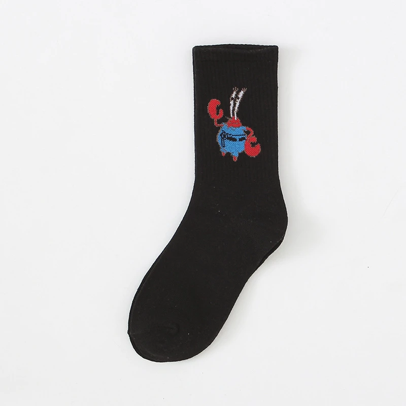 black CHAOZHU England Cartoon Patrick Star krabs Squidward Tentacles fashion street footwear stretch skateboard neon yellow cool sock - Цвет: black