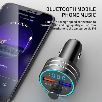 

Bluetooth 5.0 Fm Transmitter Car Kit MP3 Modulator Car Charger QC3.0 Double USB With LED Lattice screen EQ Mode 2019 NEW