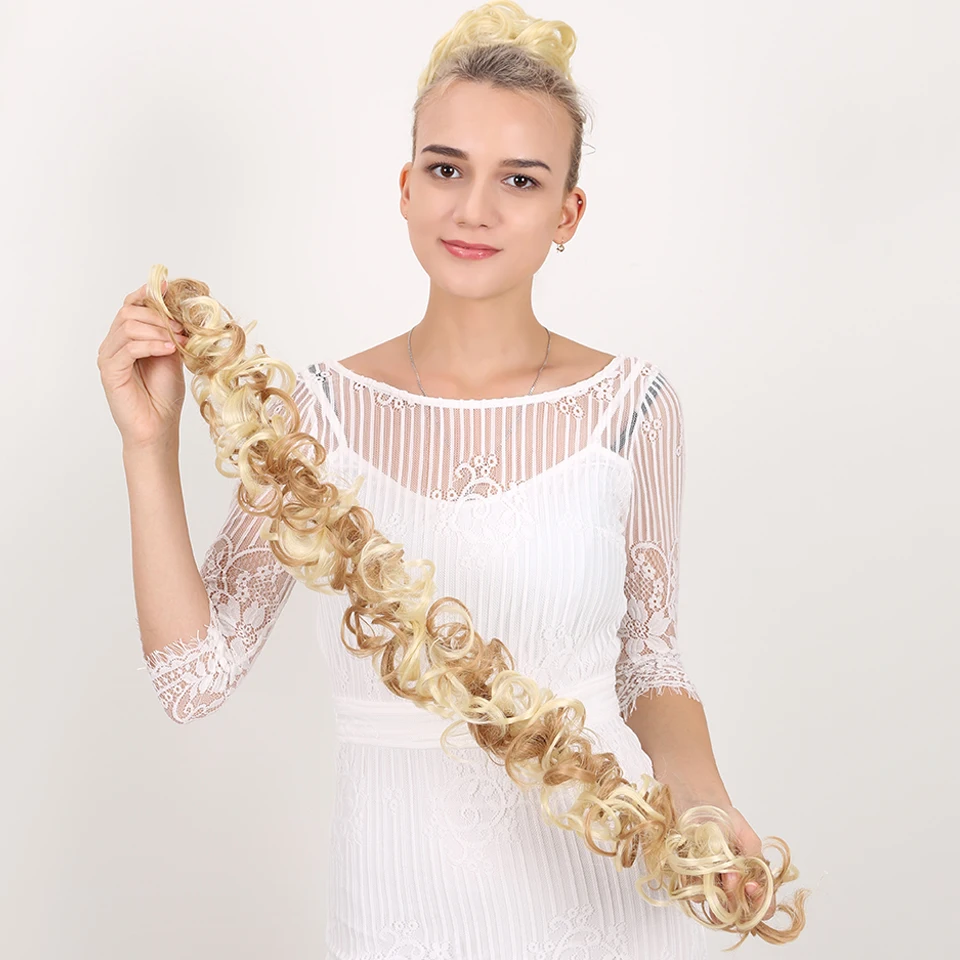 SHANGKE Synthetic Women's Hair Bun Elastic Chignon Hair Extensions For Extended Hair Bands Long Curly Blonde Chignon Cheveux