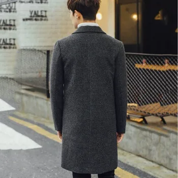 

Autumn New Long Wool Blends Coat Men Korean Fashion Slim Single Breasted Overcoat Male High Street Casual Outerwear Plus Size