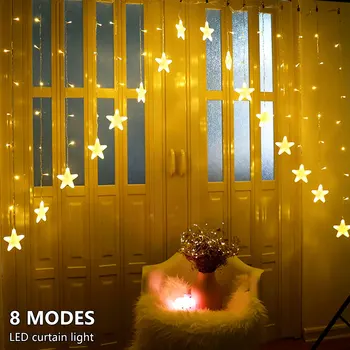 Ster Led Gordijn Garland 8 Modus Knippert Lights Eu Plug String Light Fairy Festoen Nieuwe Jaar Kerst Decoraties Voor Huis kamer