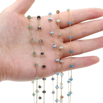 

1 Meter Handmade Gold Wire Wrapped Rosary Chain stone Beads Chains for Jewelry Making DIY Necklace Bracelet Anklet Accessories